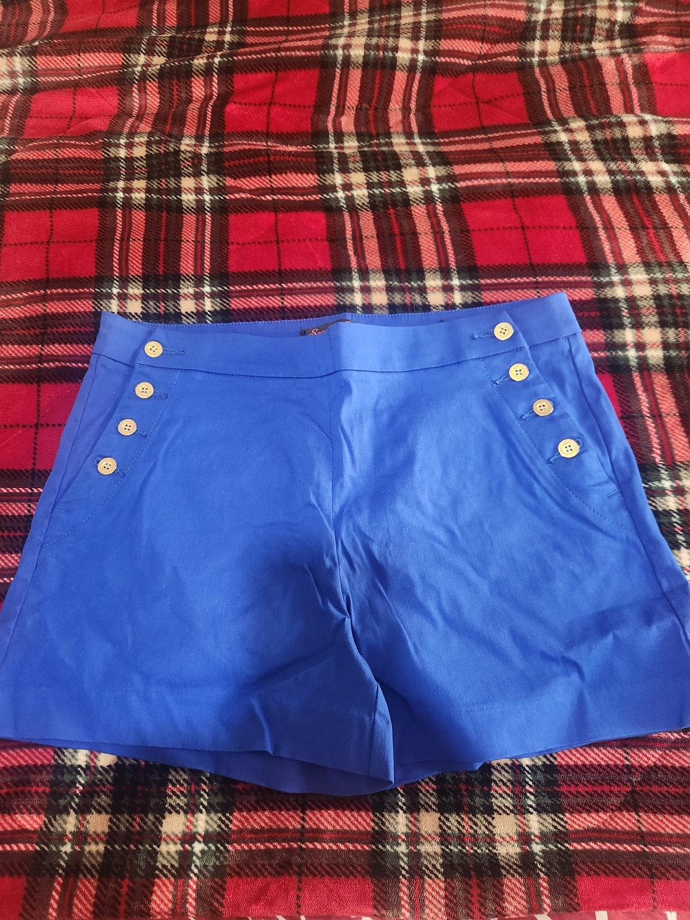High-Waist Cobalt Blue Women's Button-Accent Bermuda Shorts